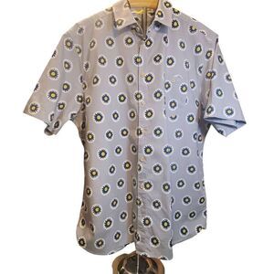 Mens Ted Baker Grey Talant Geometric-print Stretch-cotton Button Front Shirt Siz